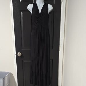 Emerald Black Twist-Front Maxi Dress